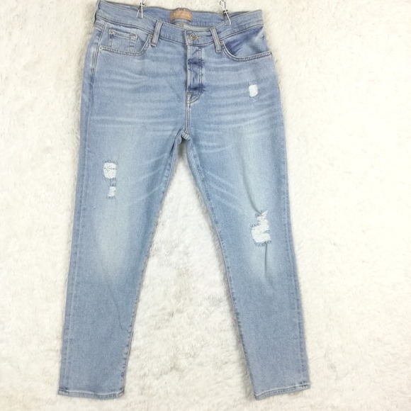 7 For All Mankind Womens Jeans Josefina Boyfriend Blue Denim Distressed Light 30 - Picture 1 of 12